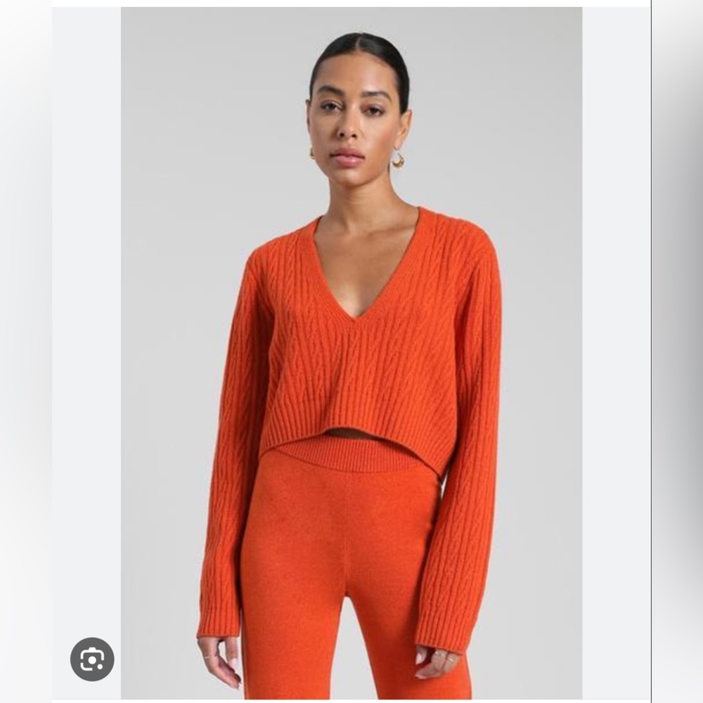 NWOT Leset Zoe cable-knit wool-blend cropped orange sweater size XS